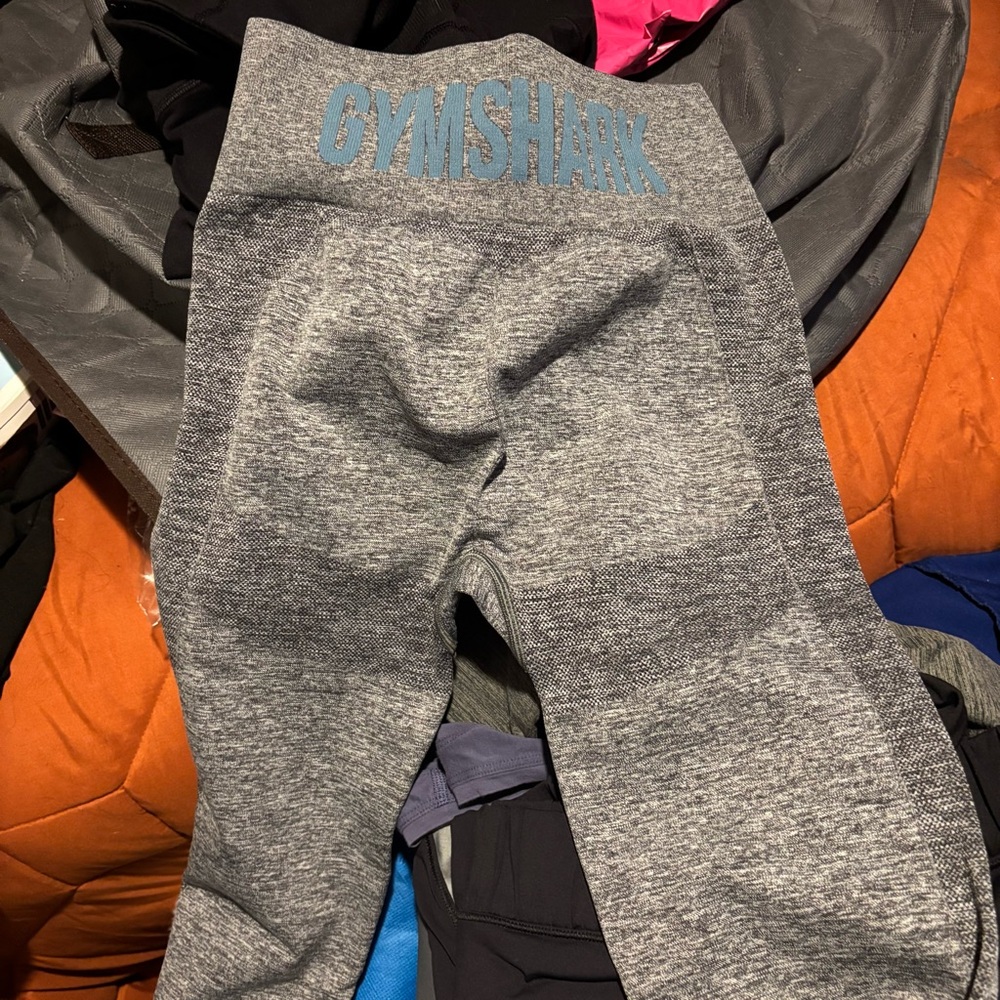 Gymshark Gray Seamless Leggings with Blue Logo